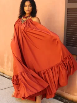 Plus Size Spaghetti Strap Ruffle Beach Maxi Swing Dress