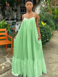 Plus Size Spaghetti Strap Ruffle Beach Maxi Swing Dress