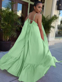 Plus Size Spaghetti Strap Ruffle Beach Maxi Swing Dress