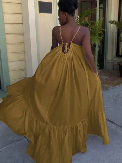Plus Size Spaghetti Strap Ruffle Beach Maxi Swing Dress