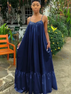 Plus Size Spaghetti Strap Ruffle Beach Maxi Swing Dress