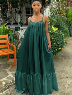 Plus Size Spaghetti Strap Ruffle Beach Maxi Swing Dress