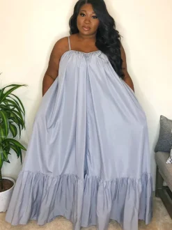 Plus Size Spaghetti Strap Ruffle Beach Maxi Swing Dress