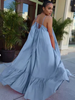 Plus Size Spaghetti Strap Ruffle Beach Maxi Swing Dress