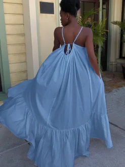 Plus Size Spaghetti Strap Ruffle Beach Maxi Swing Dress