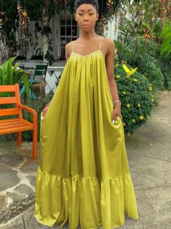 Plus Size Spaghetti Strap Ruffle Beach Maxi Swing Dress