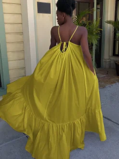 Plus Size Spaghetti Strap Ruffle Beach Maxi Swing Dress