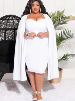Plus Size Split Sleeves High Waist Midi Dress