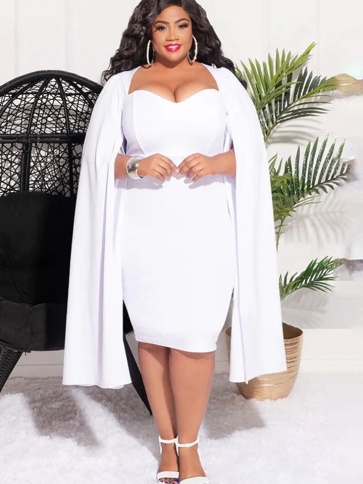 Plus Size Split Sleeves High Waist Midi Dress