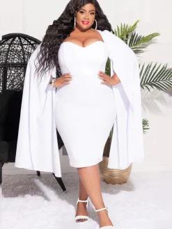 Plus Size Split Sleeves High Waist Midi Dress
