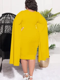 Plus Size Split Sleeves High Waist Midi Dress