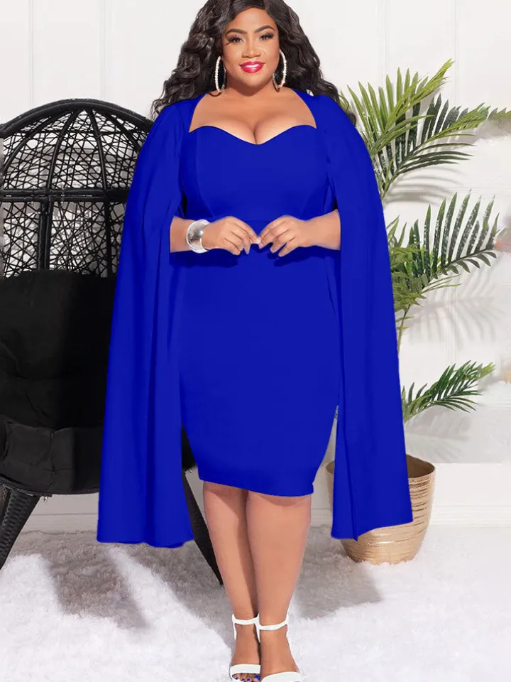 Plus Size Split Sleeves High Waist Midi Dress