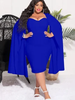 Plus Size Split Sleeves High Waist Midi Dress