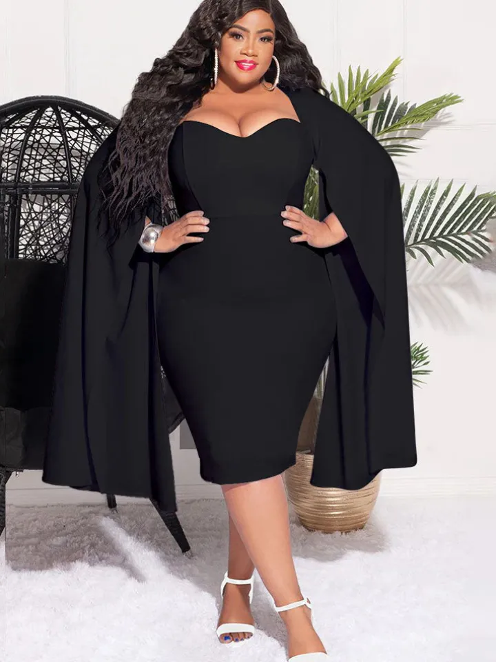 Plus Size Split Sleeves High Waist Midi Dress