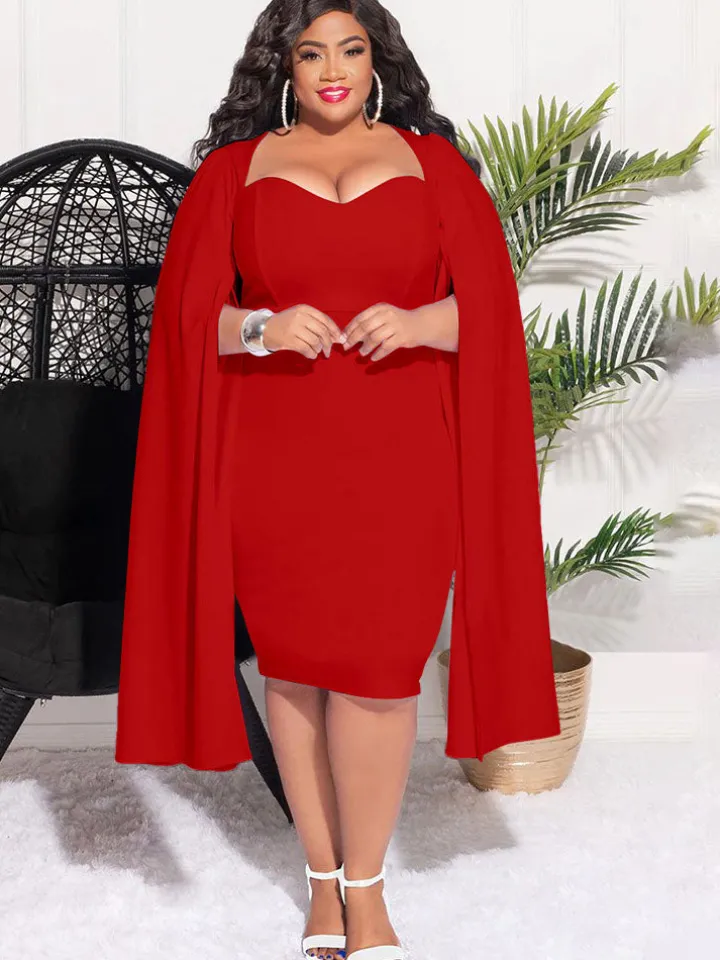 Plus Size Split Sleeves High Waist Midi Dress