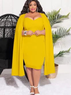 Plus Size Split Sleeves High Waist Midi Dress
