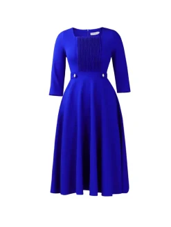 Plus Size Square Neck Pleated Dress