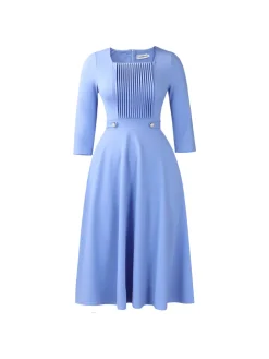 Plus Size Square Neck Pleated Dress