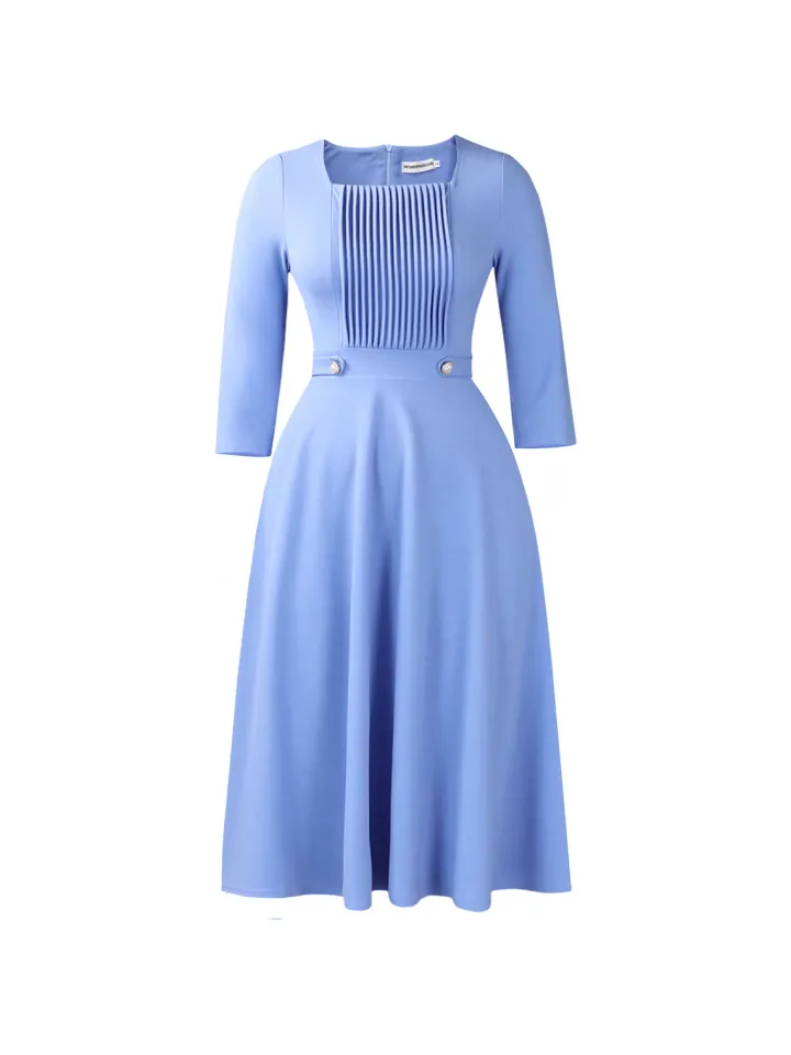 Plus Size Square Neck Pleated Dress