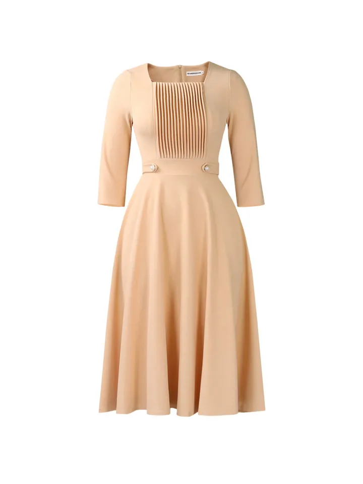 Plus Size Square Neck Pleated Dress