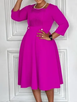 Plus Size Square Neck Pleated Dress