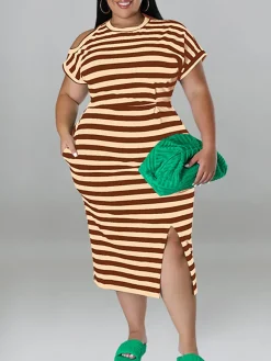 Plus Size Striped Dress with Pockets