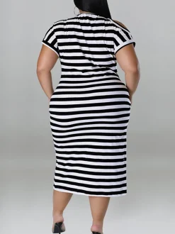 Plus Size Striped Dress with Pockets