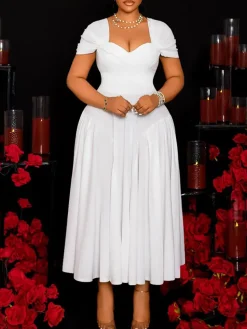 Plus Size Sweetheart Neckline Elegant Midi Dress