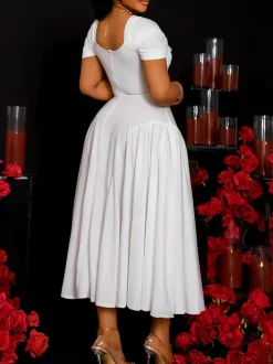 Plus Size Sweetheart Neckline Elegant Midi Dress