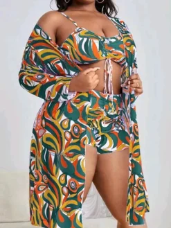 Plus Size Three Piece Floral Print Short Set