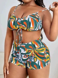 Plus Size Three Piece Floral Print Short Set