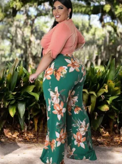 Plus Size Two Piece Crop Top Long Pants Outfits