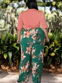 Plus Size Two Piece Crop Top Long Pants Outfits