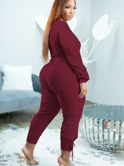 Plus Size Two Piece Long Sleeves Top Long Pants Outfits