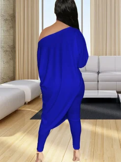 Plus Size Two Piece One Shoulder Top Long Pants