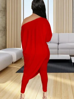 Plus Size Two Piece One Shoulder Top Long Pants