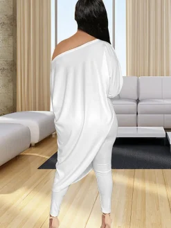 Plus Size Two Piece One Shoulder Top Long Pants