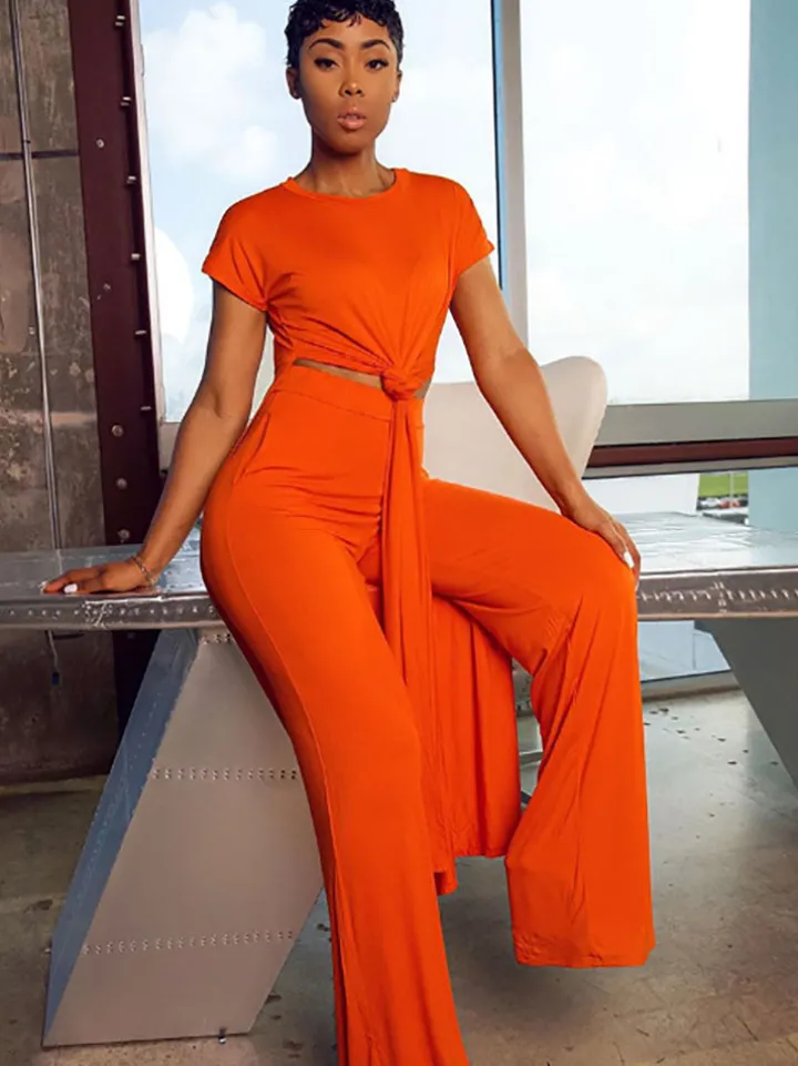 Plus Size Two Piece Short Sleeves Top Long Pants Outfits