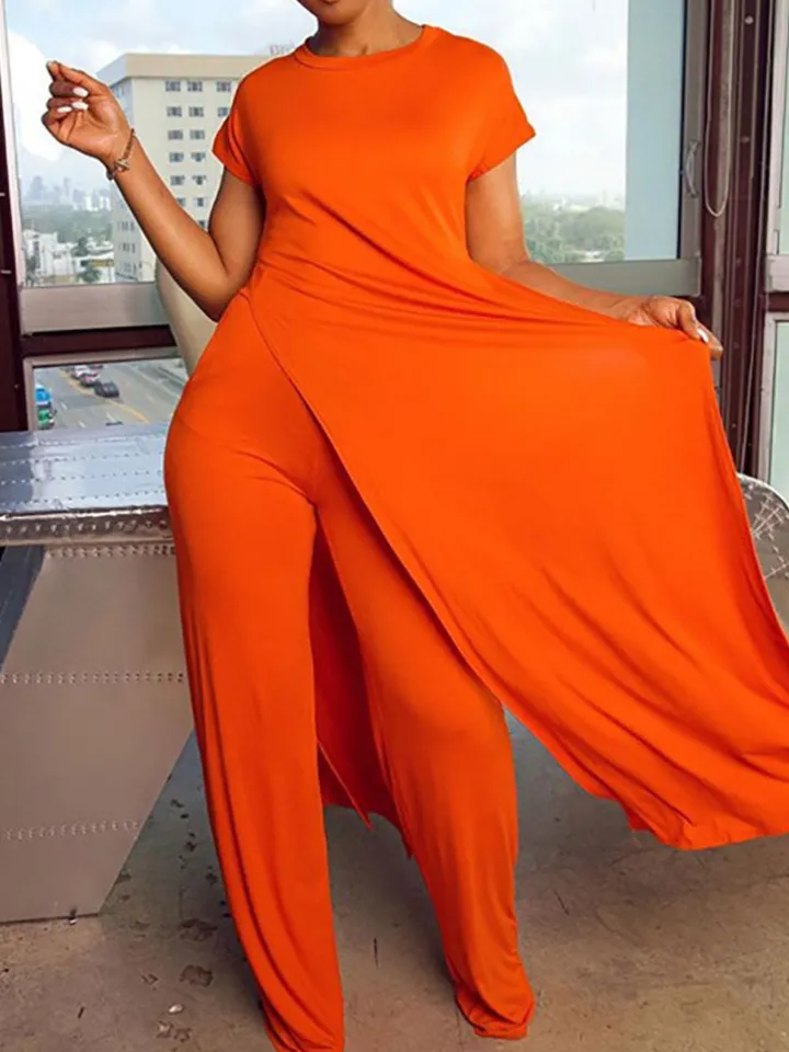 Plus Size Two Piece Short Sleeves Top Long Pants Outfits