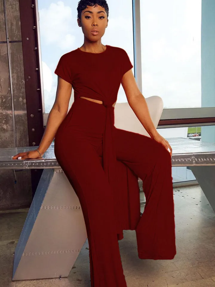 Plus Size Two Piece Short Sleeves Top Long Pants Outfits