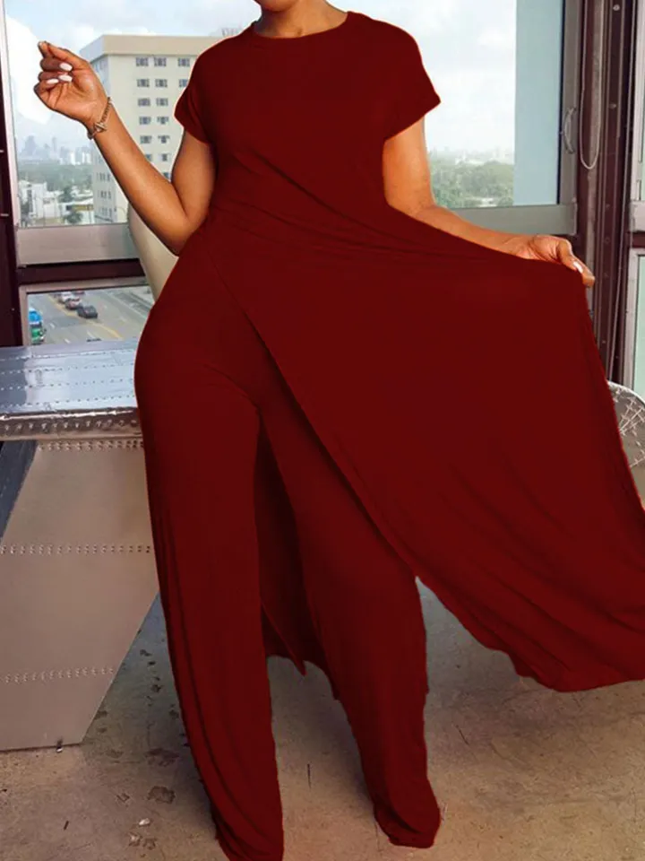 Plus Size Two Piece Short Sleeves Top Long Pants Outfits