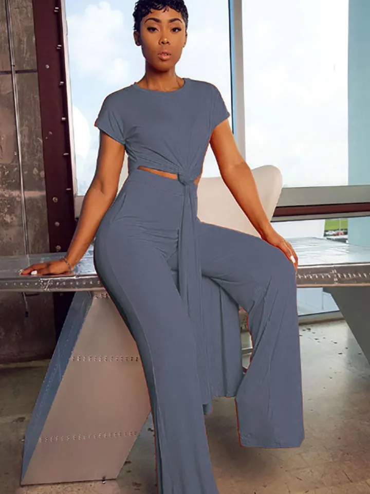 Plus Size Two Piece Short Sleeves Top Long Pants Outfits