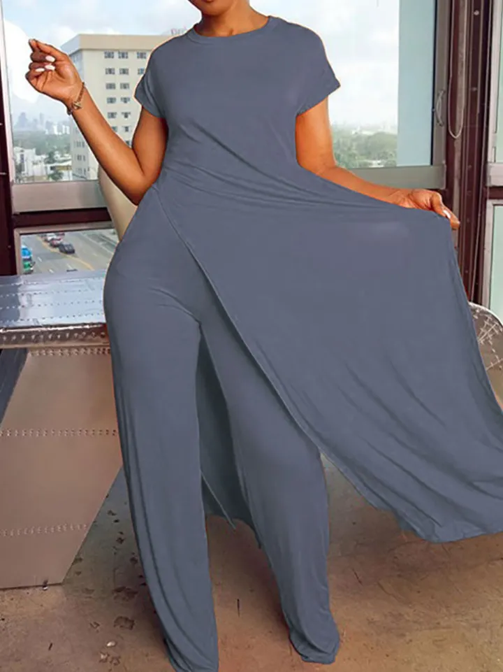 Plus Size Two Piece Short Sleeves Top Long Pants Outfits
