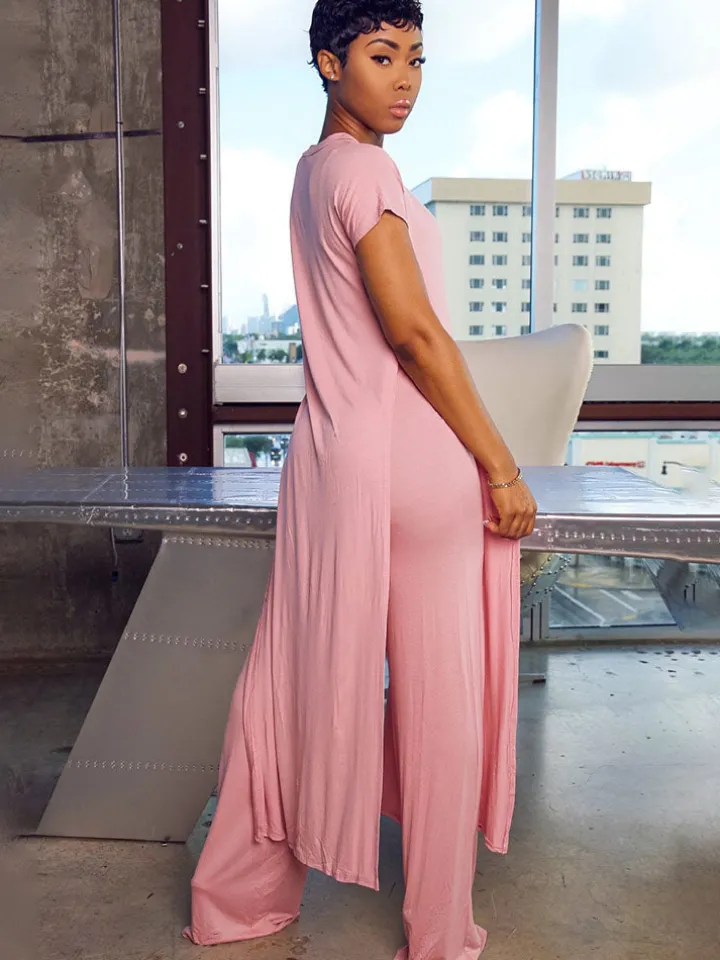 Plus Size Two Piece Short Sleeves Top Long Pants Outfits