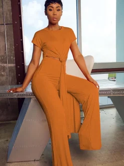 Plus Size Two Piece Short Sleeves Top Long Pants Outfits