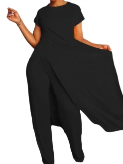Plus Size Two Piece Short Sleeves Top Long Pants Outfits