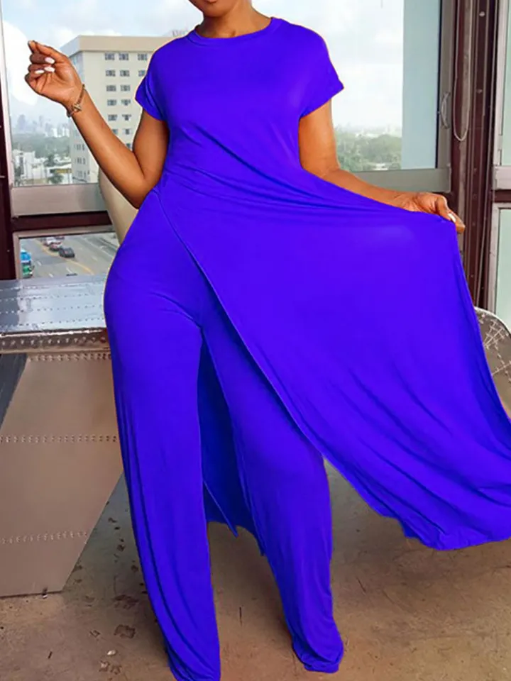 Plus Size Two Piece Short Sleeves Top Long Pants Outfits