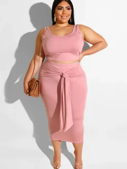 Plus Size Two Piece Tank Top Maxi Skirts Set