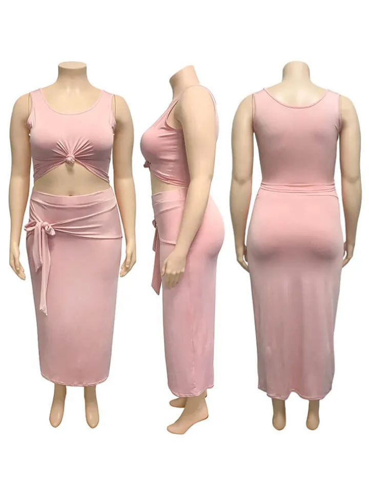 Plus Size Two Piece Tank Top Maxi Skirts Set