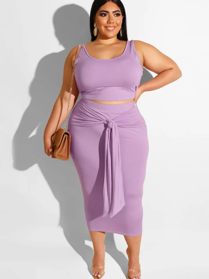 Plus Size Two Piece Tank Top Maxi Skirts Set